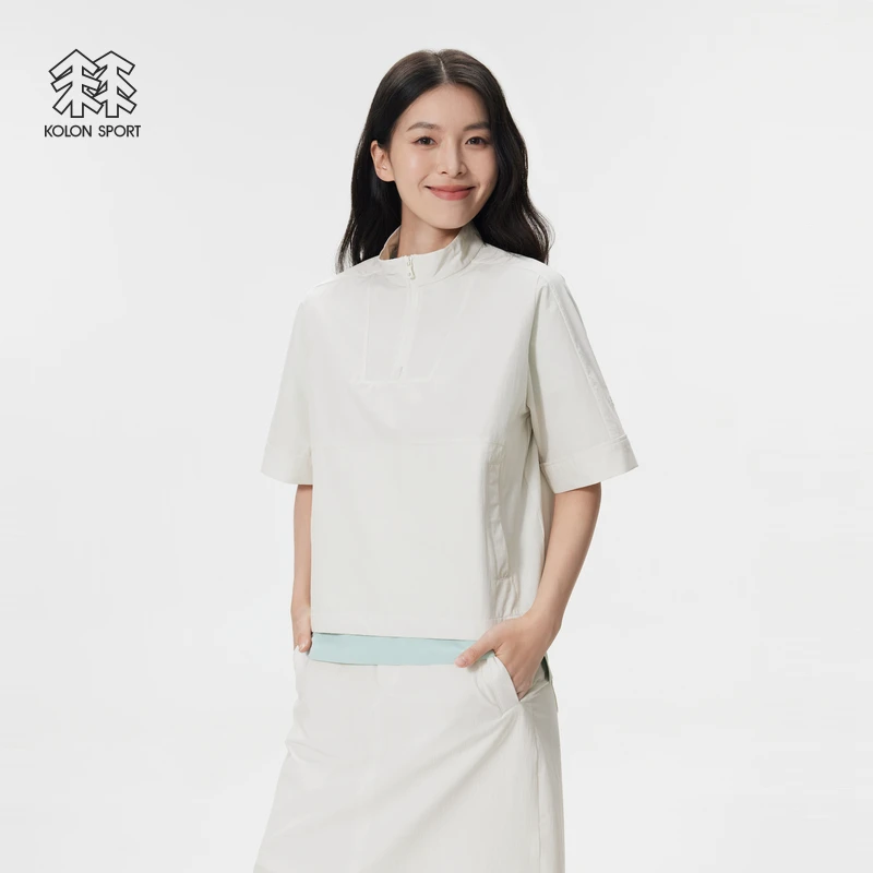 KOLON SPORT可隆短袖T恤女士轻薄宽松可调节半开口拉链上衣