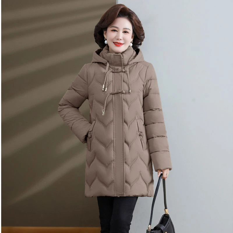 时尚妈妈冬装羽绒棉服女中长款棉衣中老年新款大码加厚棉袄外套