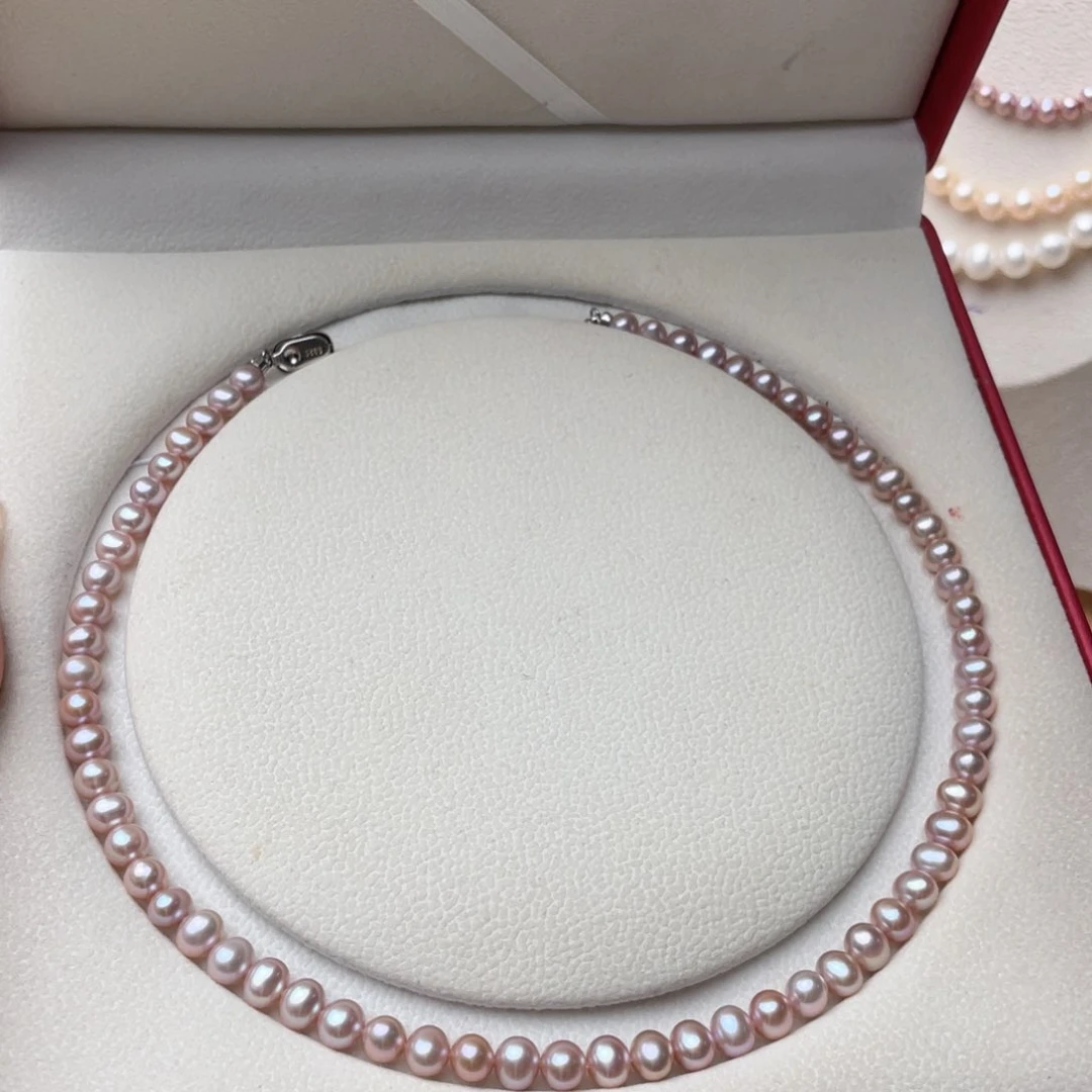 淡水珍珠银S925镶嵌颈饰7-8