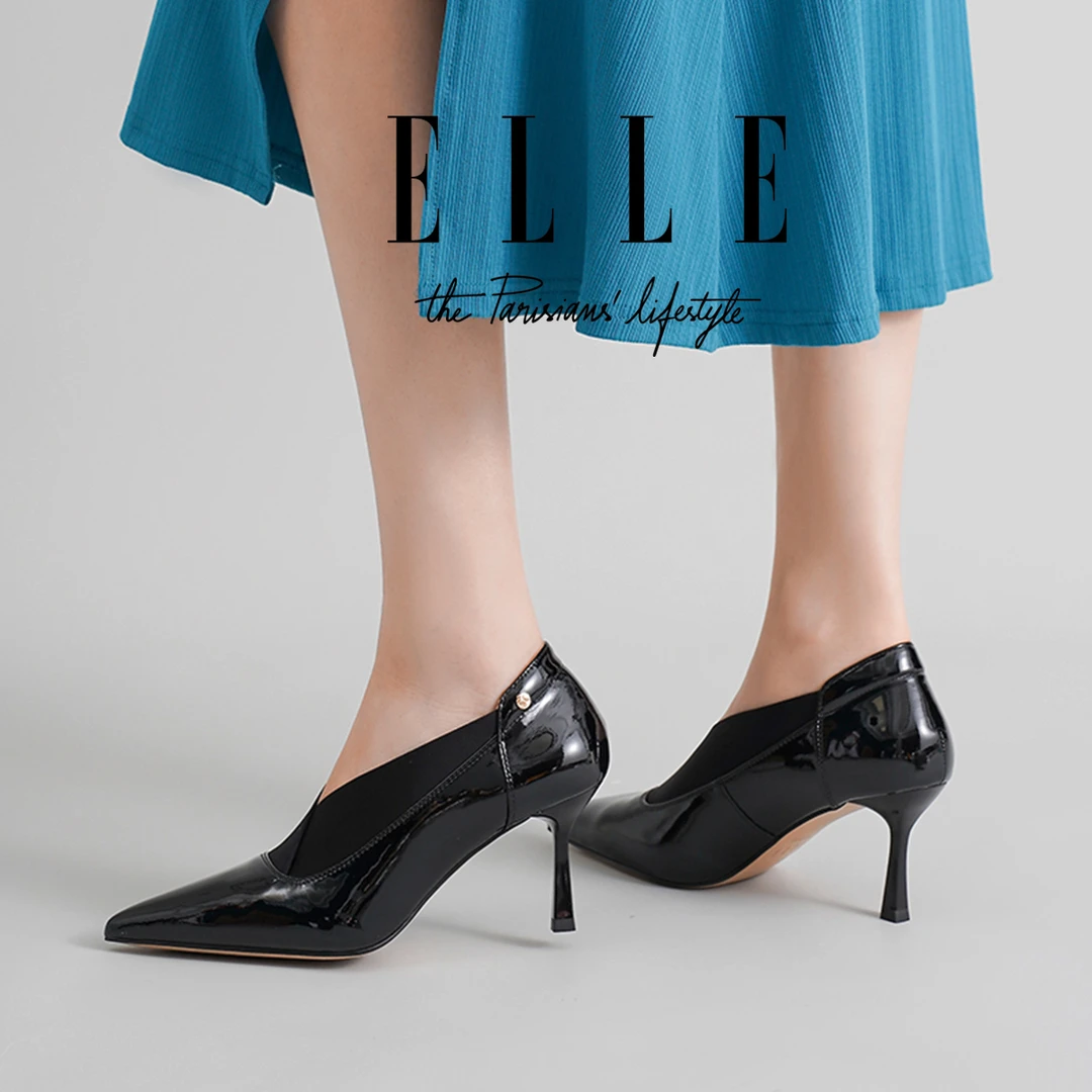 ELLE2025新款百搭尖头高跟鞋女弹力松紧口设计单鞋气质通勤及裸靴
