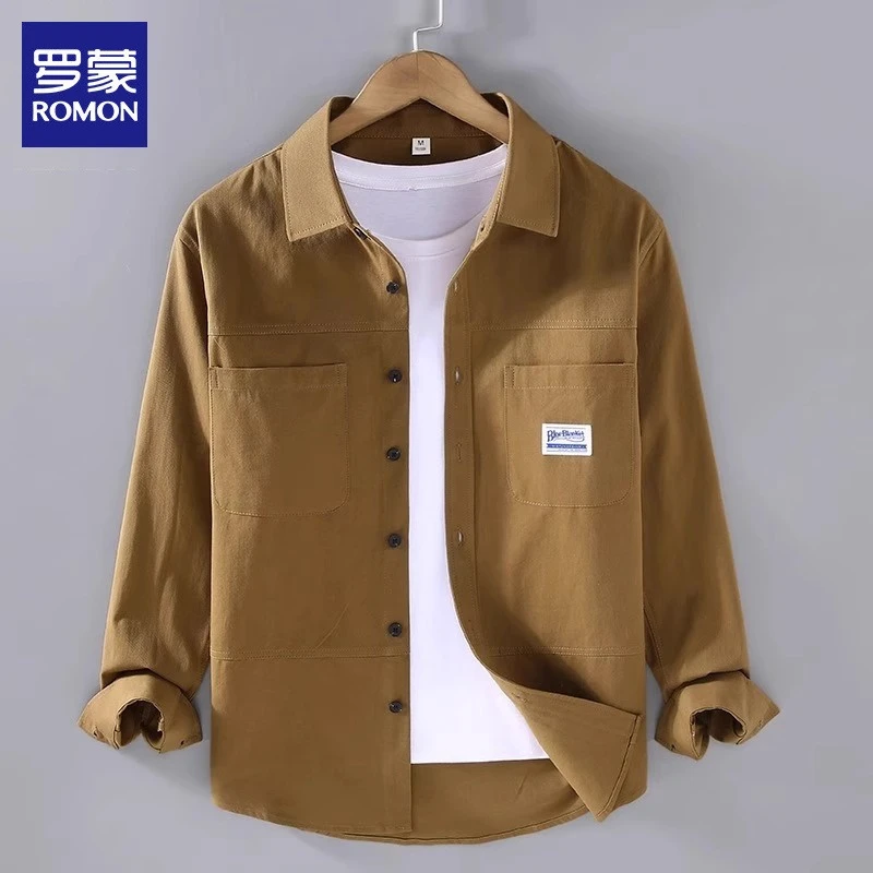 【100%纯棉】罗蒙男士春秋长袖衬衫2025新款休闲上衣痞帅衬衣外套男