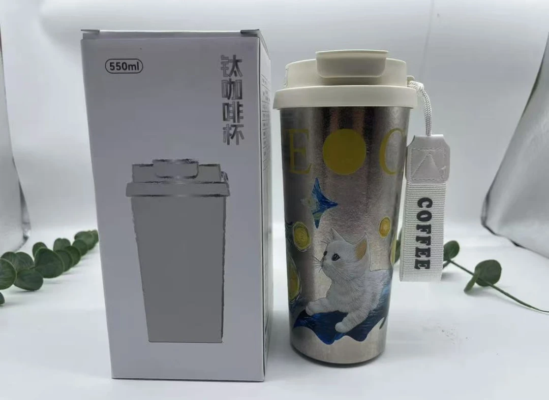 VVT新款福利内外纯钛双饮咖啡杯可爱小猫