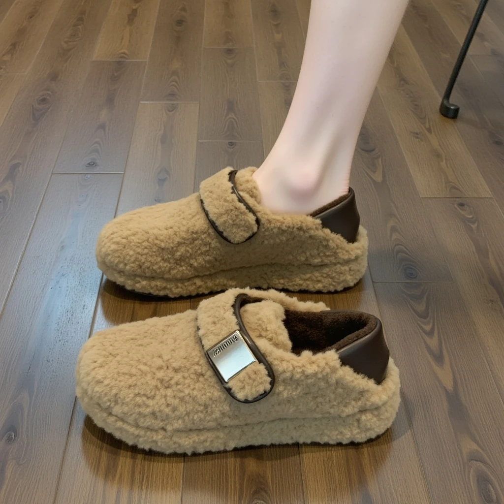 羊羔绒厚底毛毛鞋女秋冬2025新款一脚蹬欧货孕妇外穿豆豆雪地棉鞋