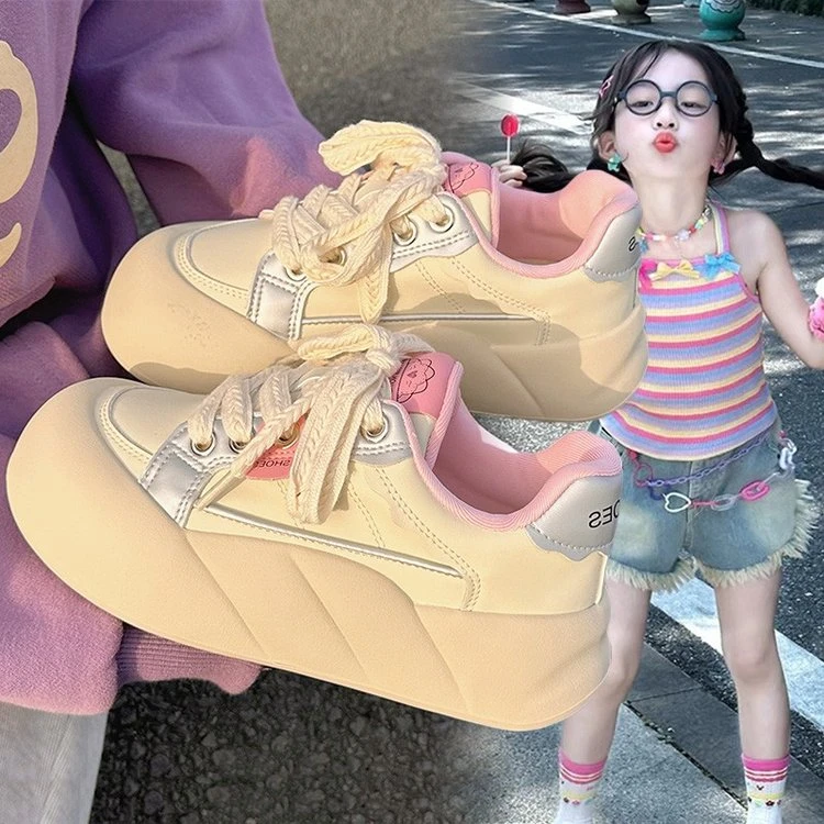 ABC 女童厚底面包鞋2025年新款春秋季ins潮流百搭耐磨小女孩板鞋