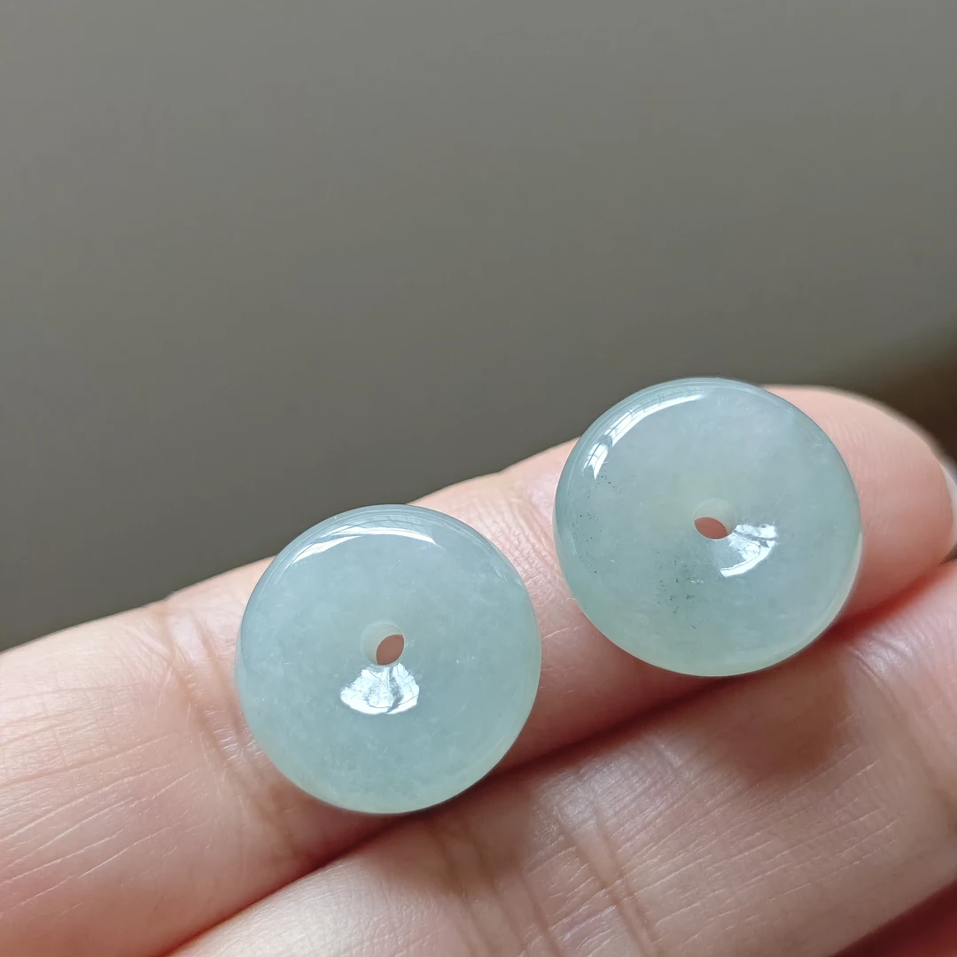 天然缅甸翡翠A货  高品质老料小平安扣耳坠配件一对 尺寸15.2*5.8