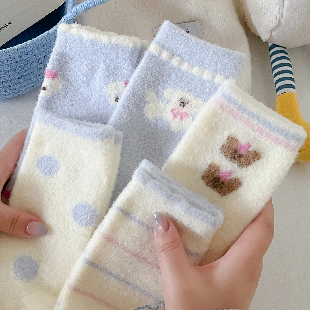 杭臻毛绒袜子女秋冬季中筒袜加厚保暖绒小狗冬天家居地板袜睡眠袜