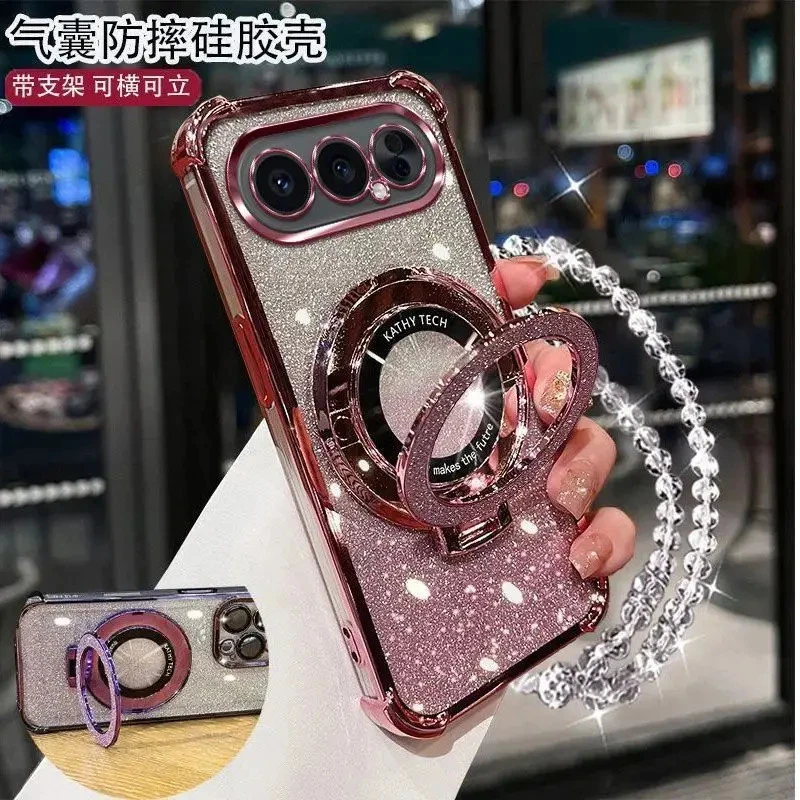 适用荣耀500Pro手机壳500轻奢女款闪粉四角气囊防摔带镜头膜支架