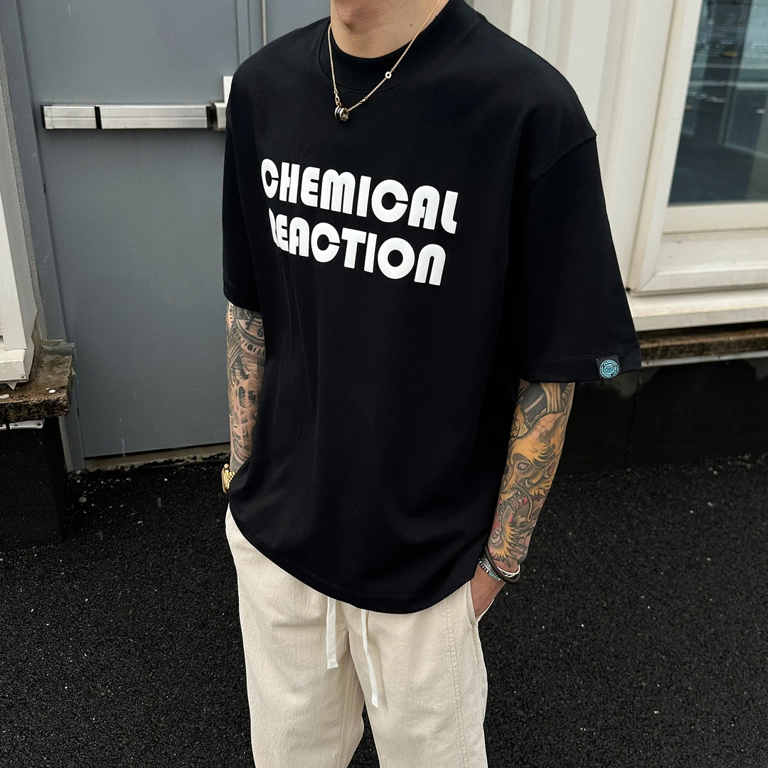 【UNAPS】夏季重磅320克双纱纯棉发泡印花短袖T恤男女宽松体恤上衣