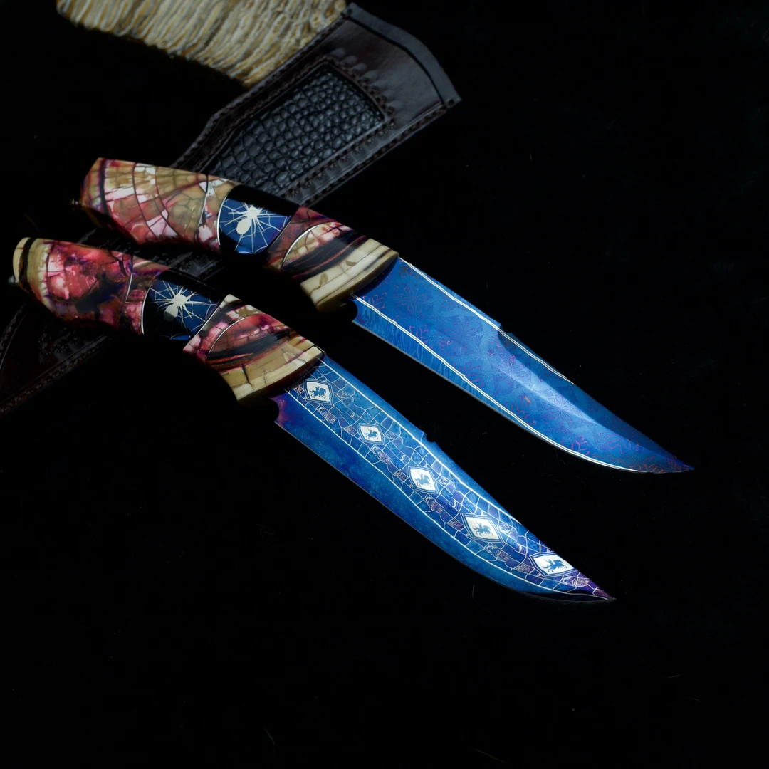 手工刀拆卸版本烤蓝马赛克高端收藏刀猛犸柄锋利刀支持定制北欧风