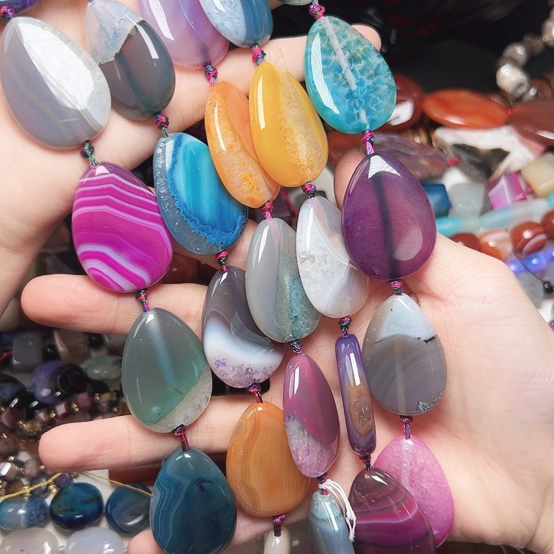 玛瑙/玉髓合金珠宝半成品u434。彩色水滴玛瑙随行一条24mm