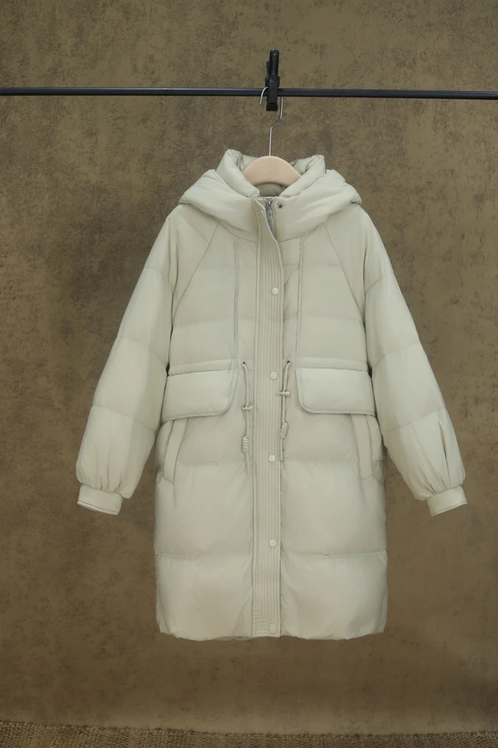 微胖MM秋冬新款高级纯色时尚长款大口袋休闲宽松羽羽外套女 25444