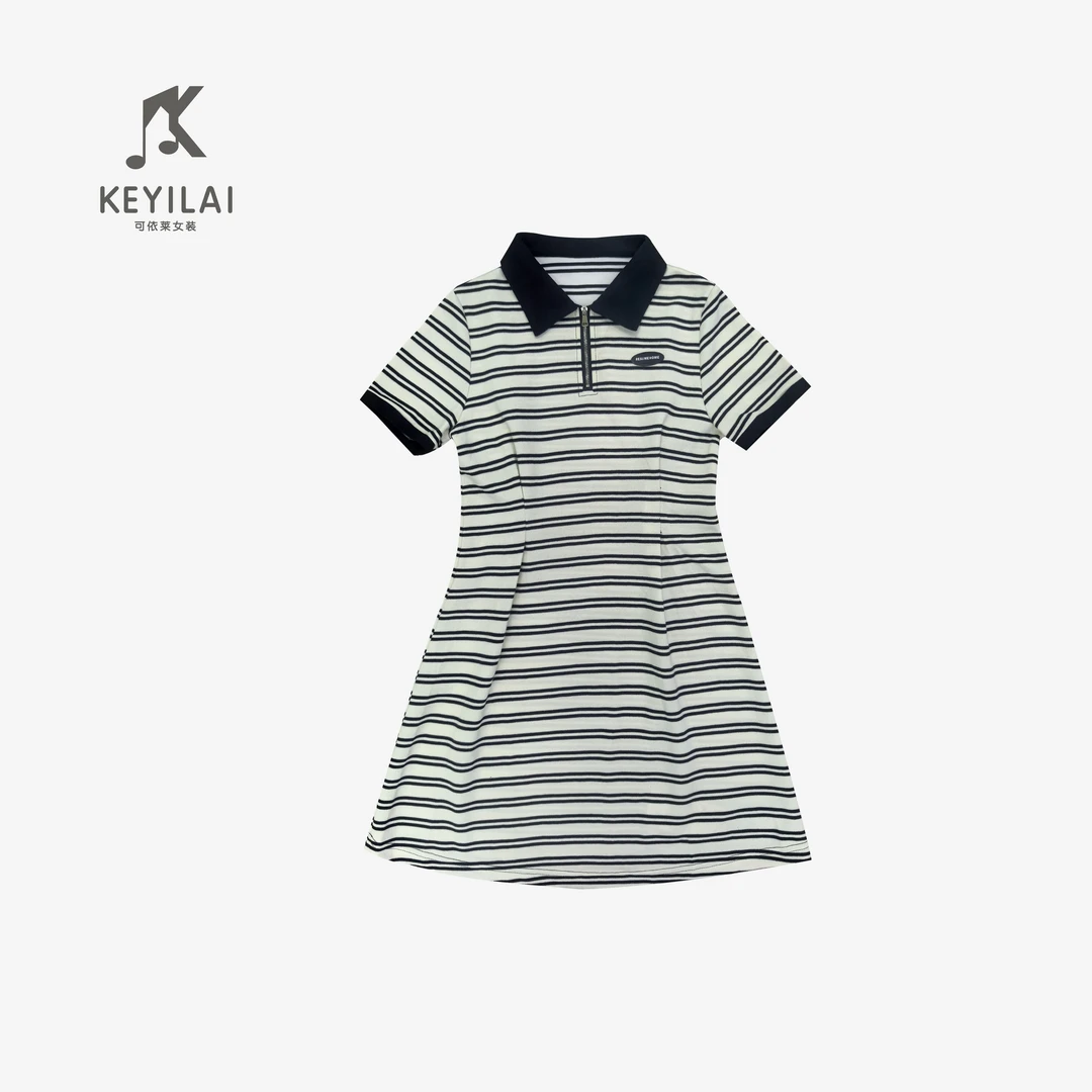 可依莱Polo领条纹短袖连衣裙DY5X1I0998