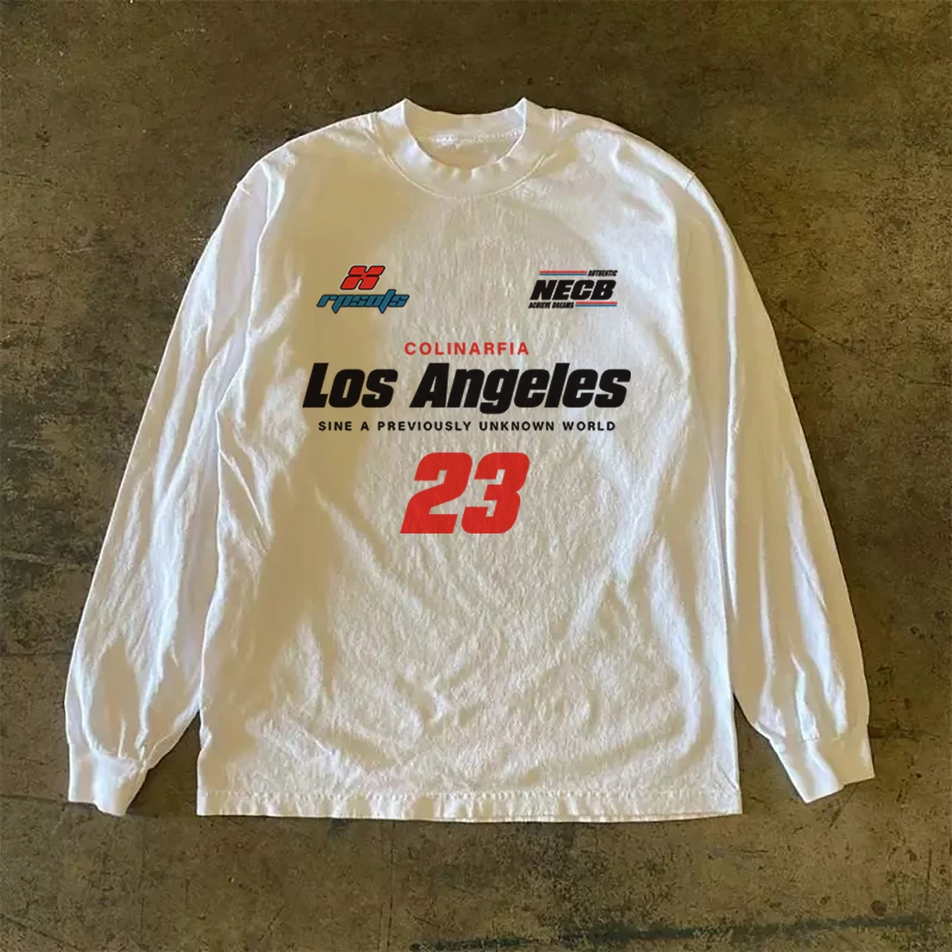 小众复古美式vintage秋季印花圆领长袖T恤男款重磅260g纯棉打底衫