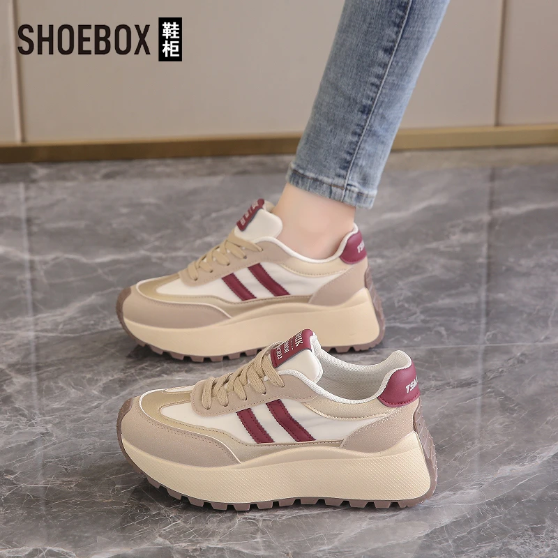 SHOEBOX鞋柜厚底老爹鞋女款2025新款春季运动鞋显高百搭阿甘鞋