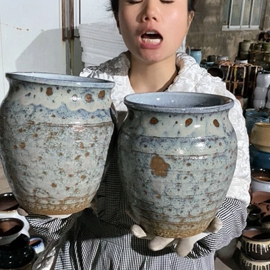 紫砂花盆瑕疵口17高21