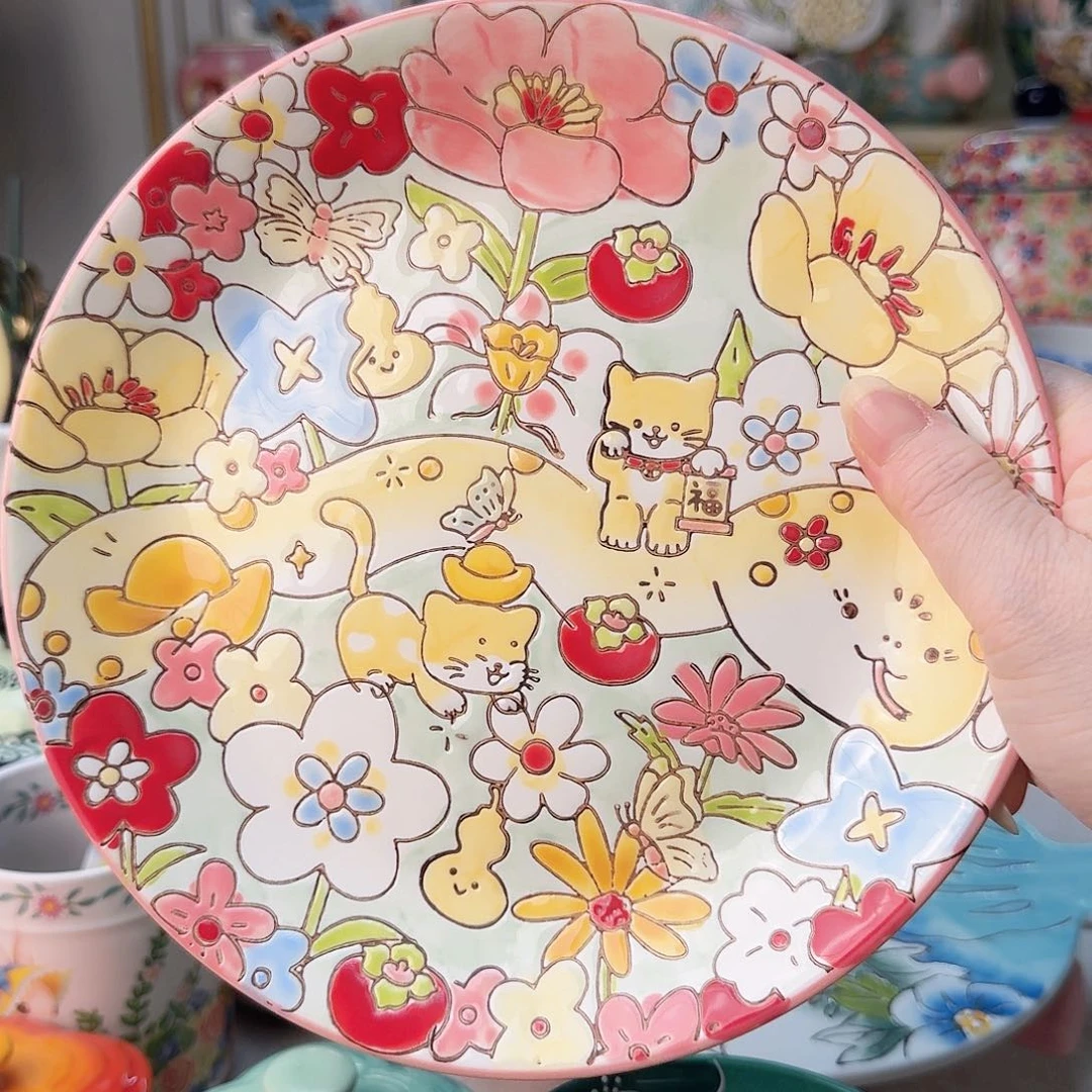 陶瓷延喜家8.25英寸福蛇盘一只看图