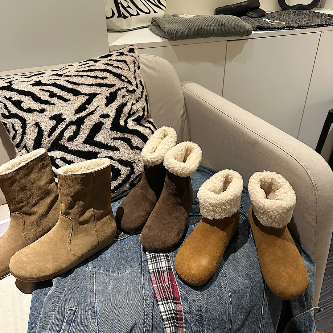 TS短靴2024新款冬季加绒短靴复古加绒棉鞋保暖雪地靴