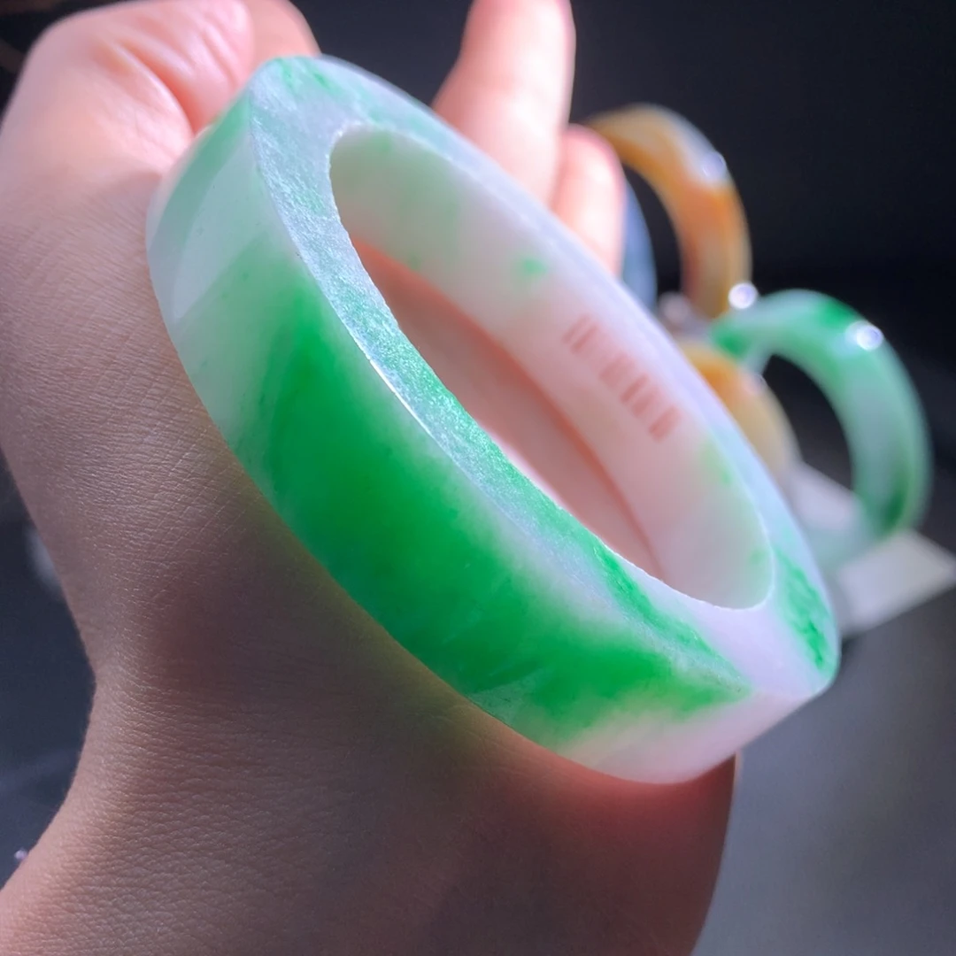 定制翡翠未镶嵌手镯富婆绿56-59