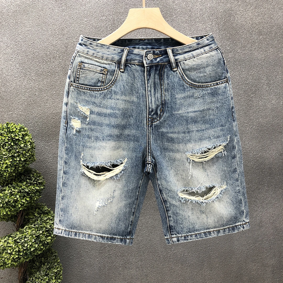 痞帅破洞牛仔短裤男潮牌夏季薄款五分裤2025夏天新款男士宽松五分