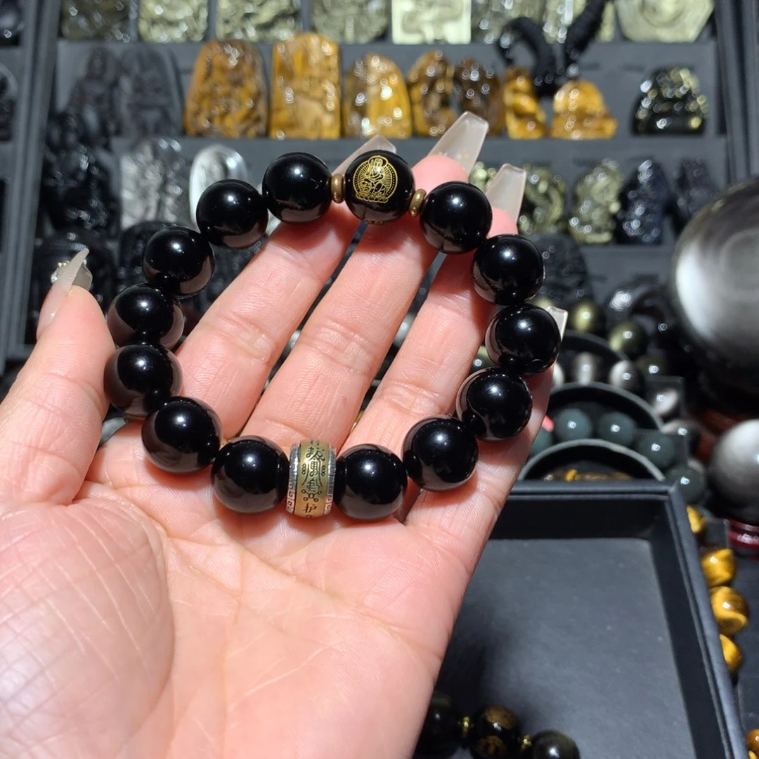 未镶嵌黑曜岩手串@****