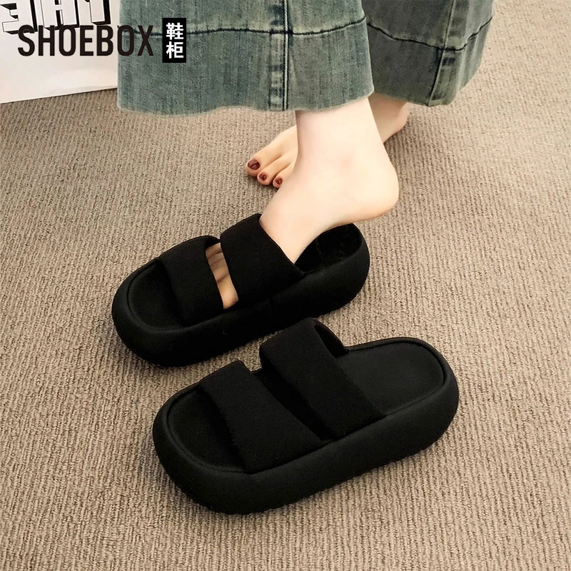 SHOEBOX鞋柜凉拖鞋女夏季时尚2025新款厚底增高一字拖沙滩凉鞋