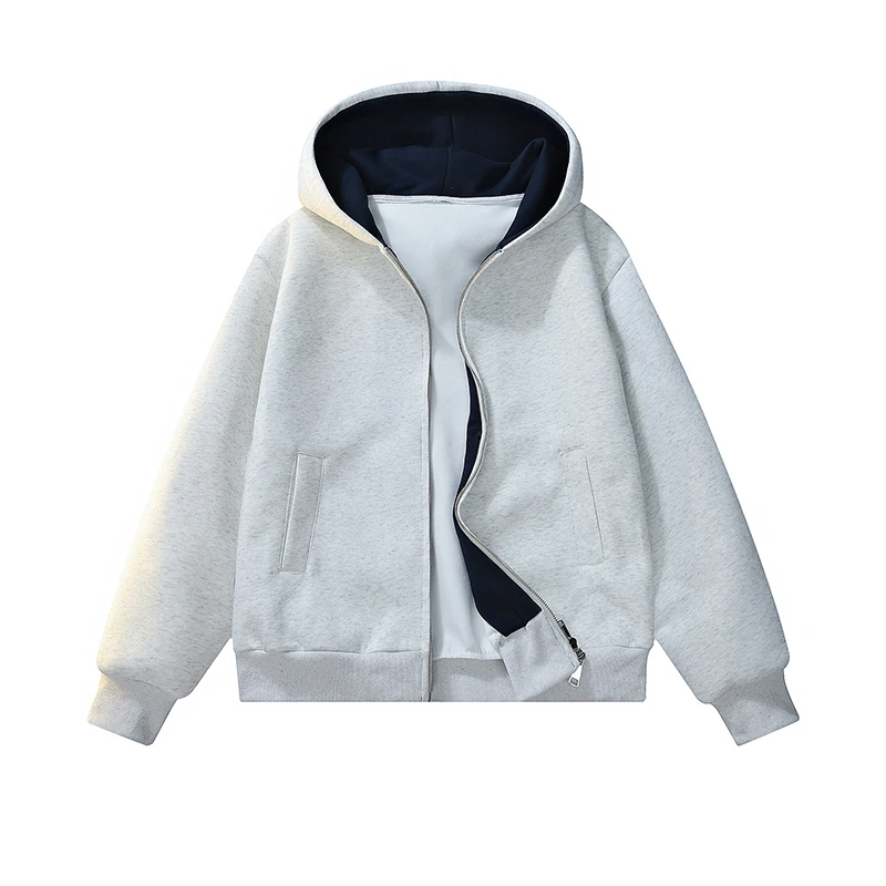 重磅连帽卫衣男秋季美式美式百搭潮流青少年宽松撞色拼接开衫外套