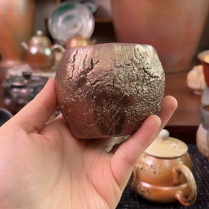 铁胎柴烧手捏七彩主人杯