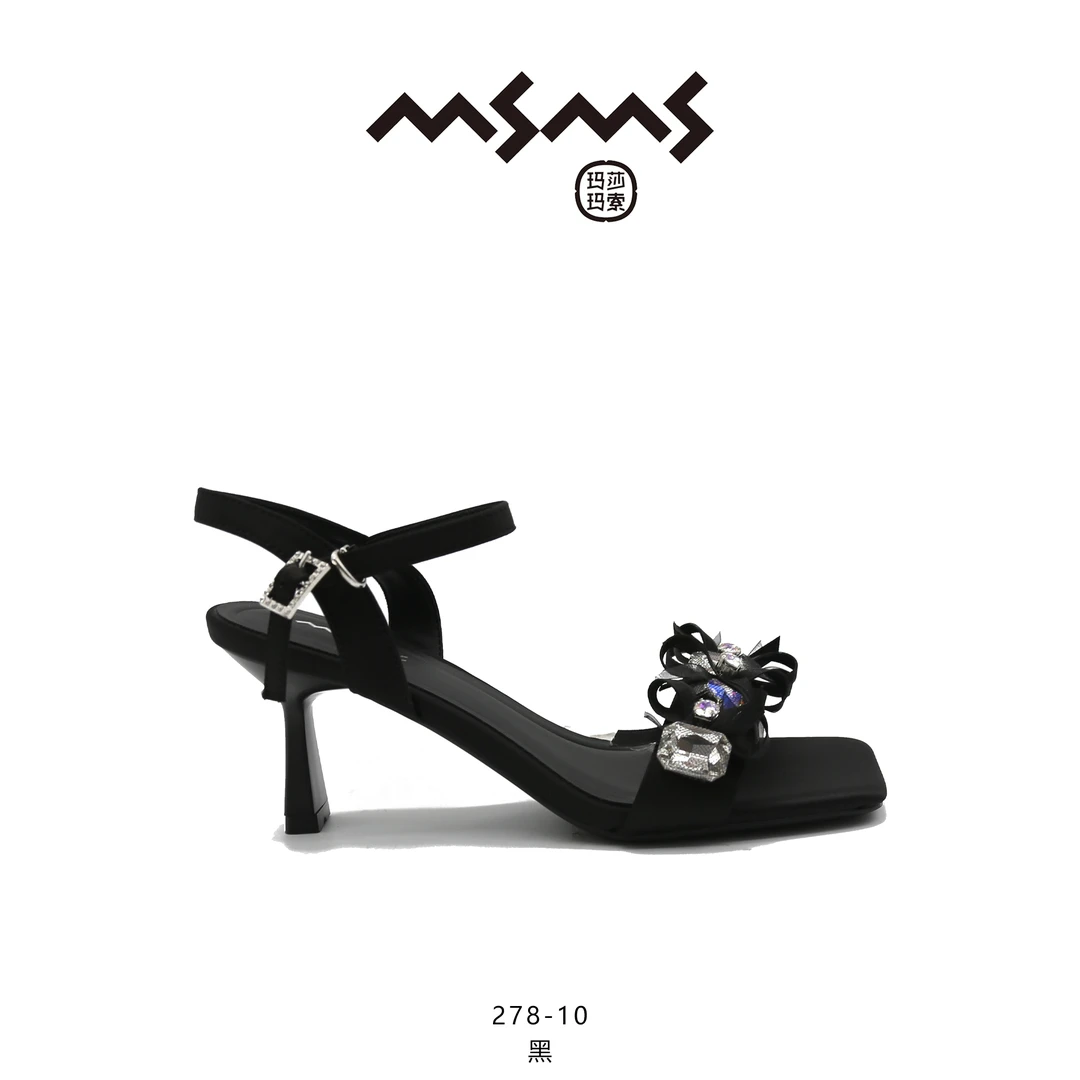 【玛莎玛索】278-10夏季新款气质时尚百搭女士夏季黑色细跟一字带鞋