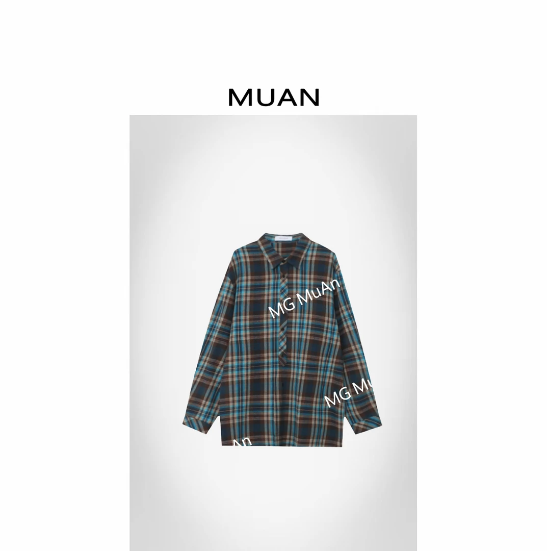 木岸MUAN：《中古懒人衬衫》定制100棉撞色格子衬衫上衣女DS-9091