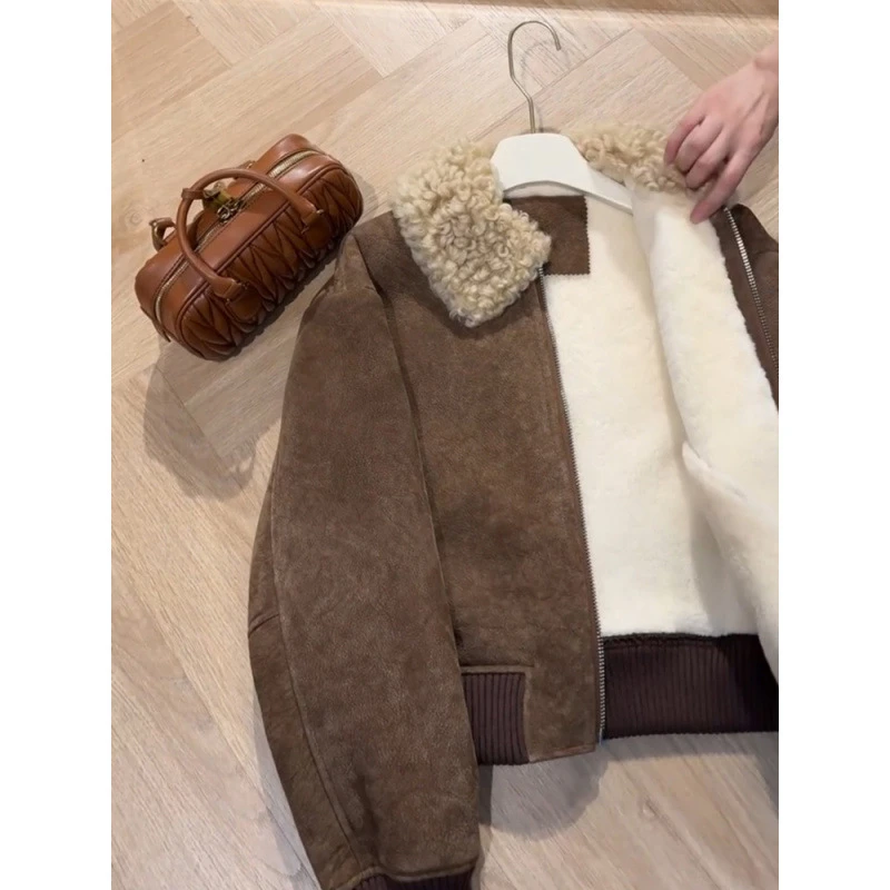 咖色羊羔毛毛毛外套女秋冬新款韩系设计感小众皮毛一体大衣