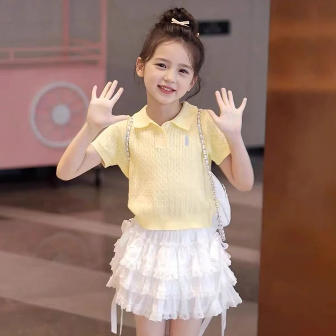 女童韩版夏季套装2025儿童新款洋气针织上衣半身裙两件套潮3-14岁