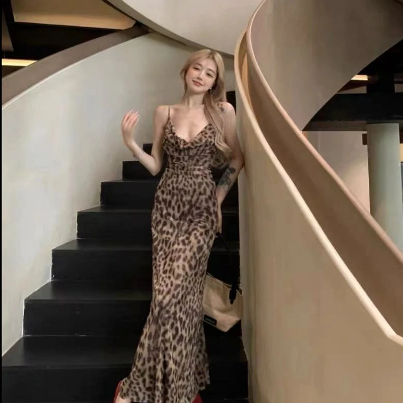 妖精女孩荡领吊带连衣裙女装夏季修身辣妹长裙显身材裙子