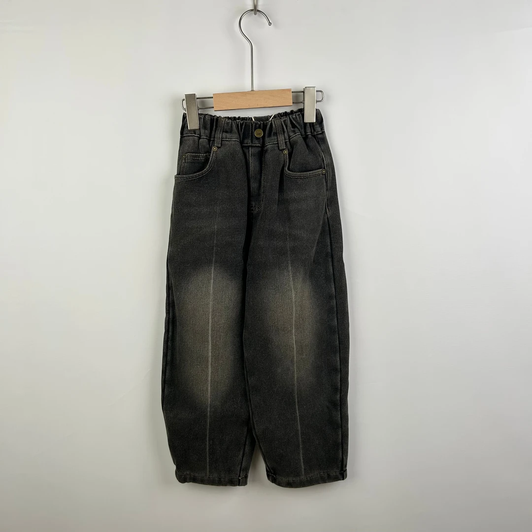 儿童潮范牛仔长裤 深灰做旧 中线元素 宝宝帅气穿搭 0328