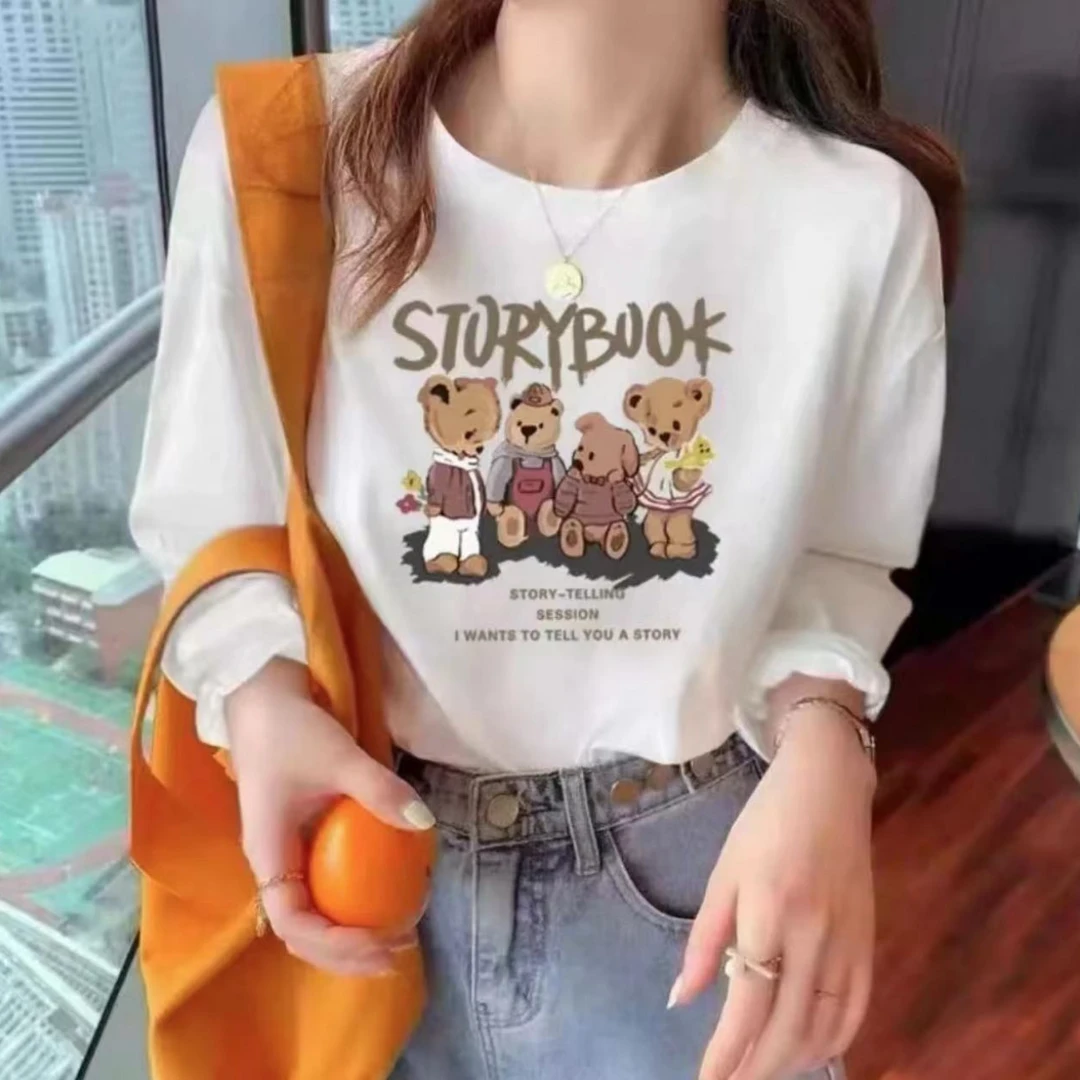 长袖春秋男女休闲透气时尚百搭圆领印花T恤 四小熊