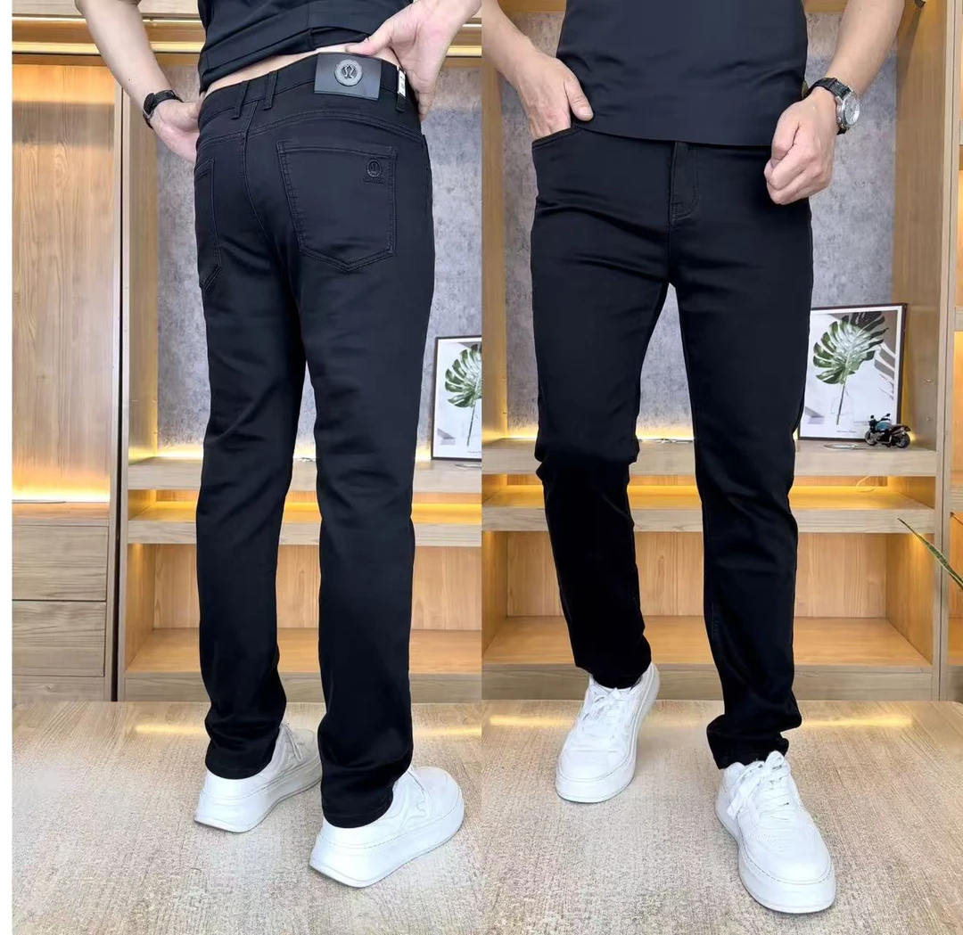 9191春秋男士直筒高弹力拉链款黑色休闲散口宽松牛仔裤