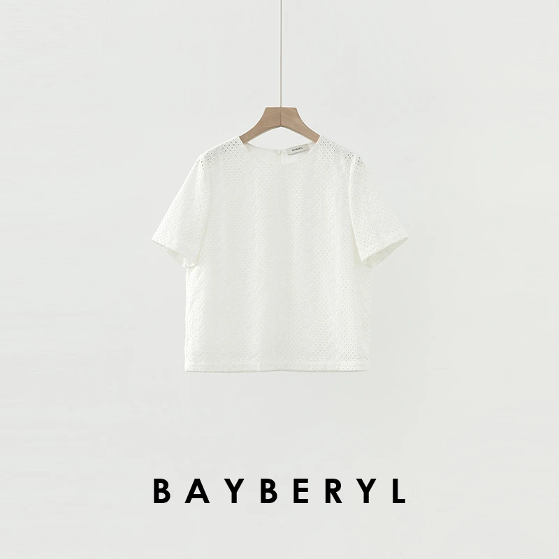 CC12-BAYBERYL老贝小白花*镂空绣花南法棉圆领短袖上衣NCY5G0303