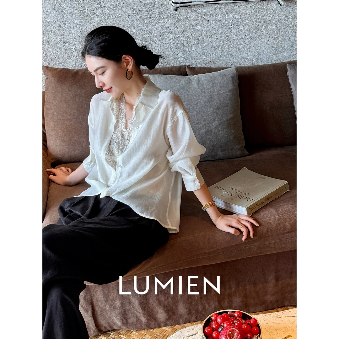 【LUMIEN】法式轻奢天丝扭结蕾丝边设计吊带衬衫两件套女LX5CCC054