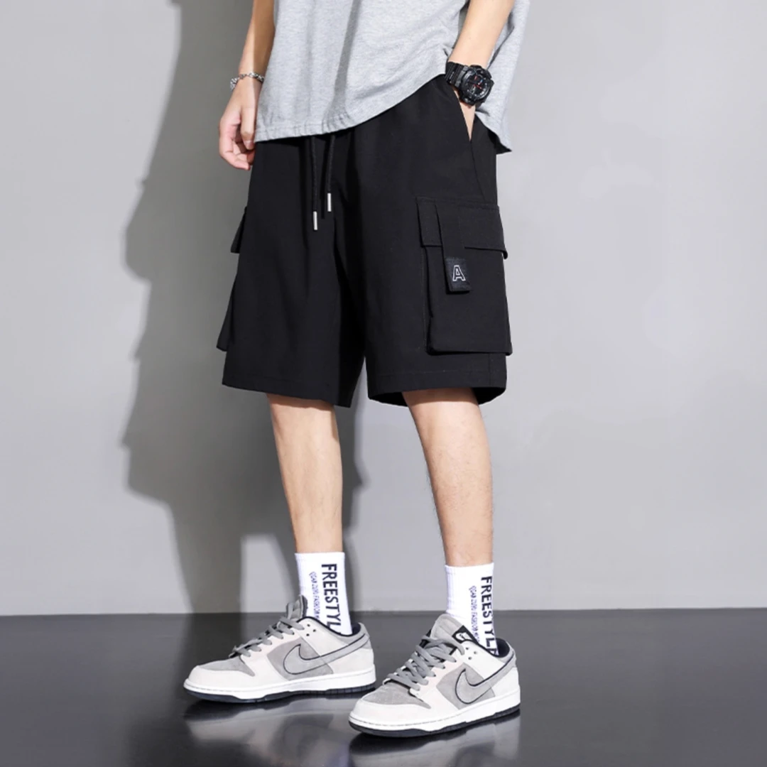 GS夏季薄款透气纯色短裤男时尚潮牌休闲百搭宽松垂感速干直筒裤子