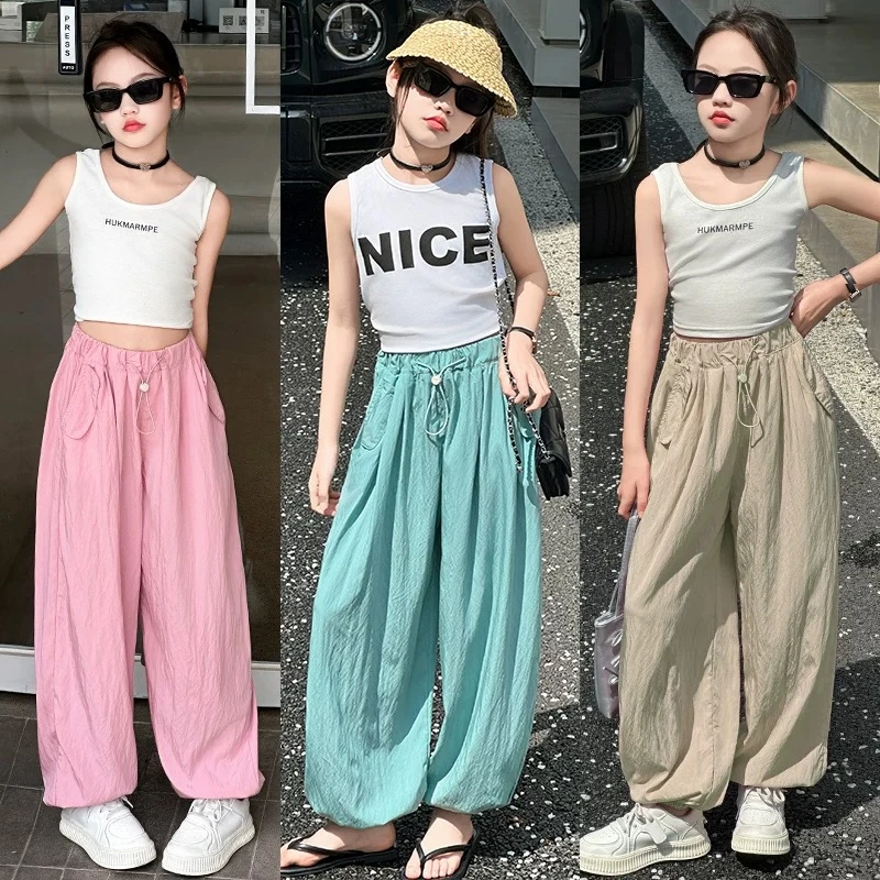 女童束脚冰丝裤夏季薄款2025新款儿童中大童女孩宽松防蚊休闲夏装