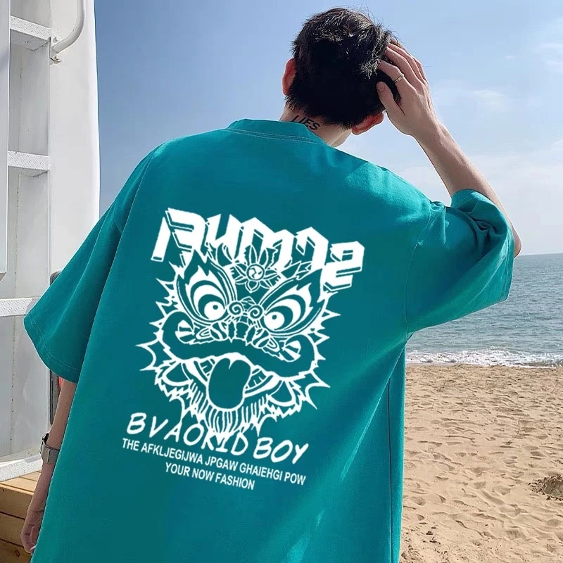 夏季纯棉短袖t恤男女同款宽松大码上衣美式潮牌国风原创圆领半袖