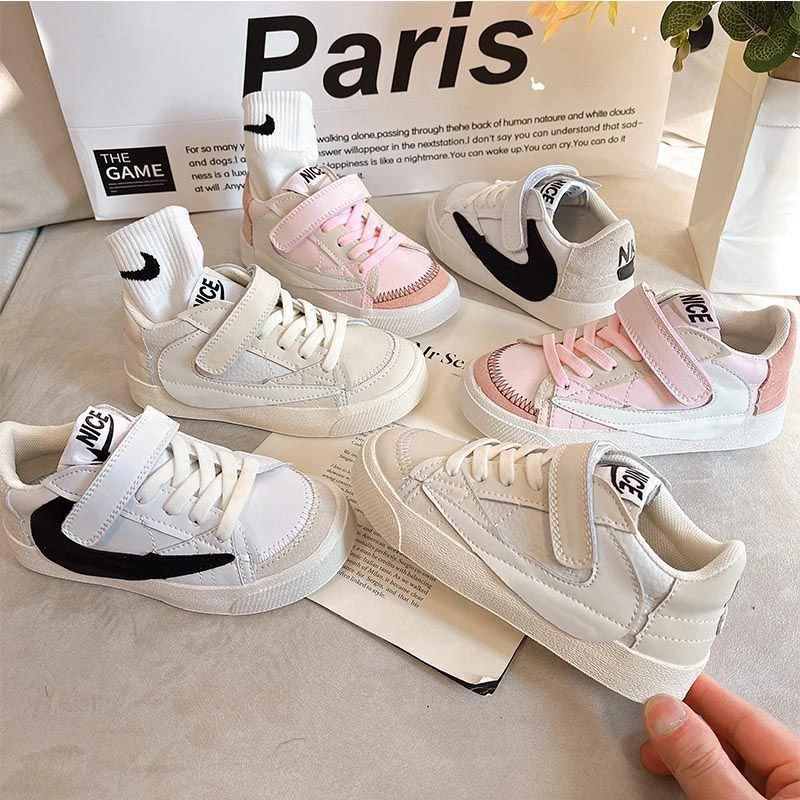 巴拉春季低帮真皮小白鞋倒勾儿童2025男童新款春秋aj女童运动鞋潮