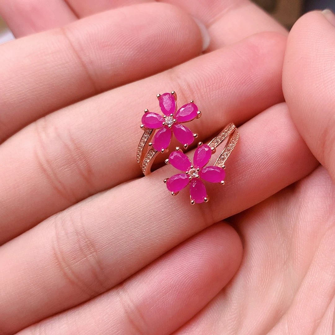 红宝石戒指银S925镶嵌