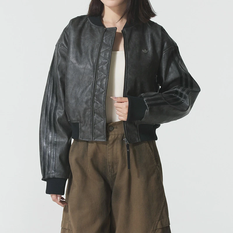 阿迪达斯三叶草 女黑色短运动棉服KC2656