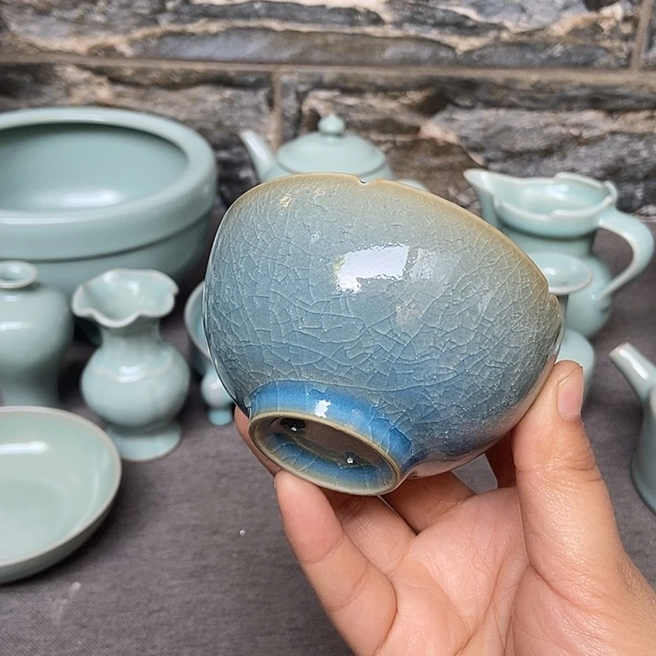 葵口杯原矿天蓝釉