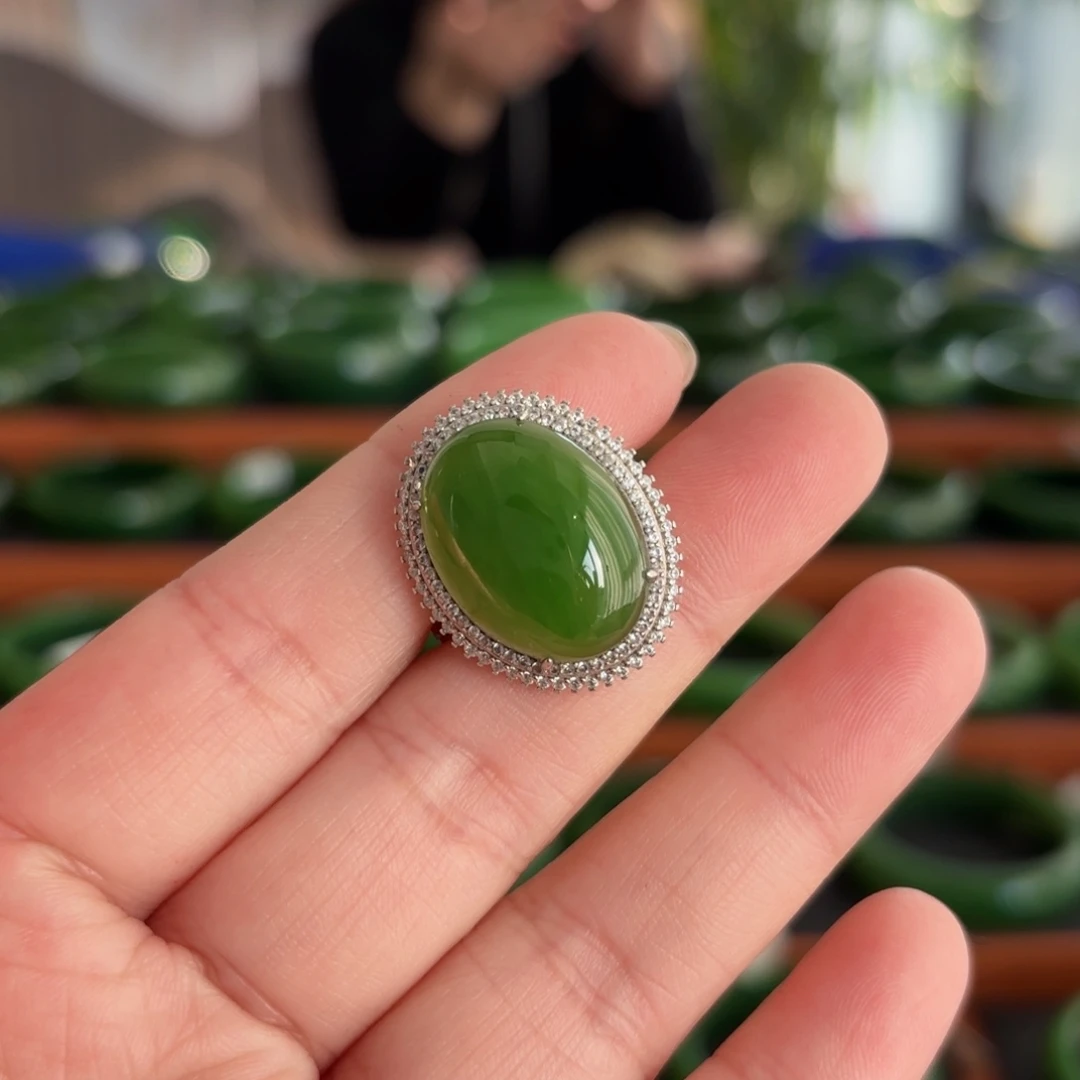 和田玉（碧玉）银S925镶嵌戒指