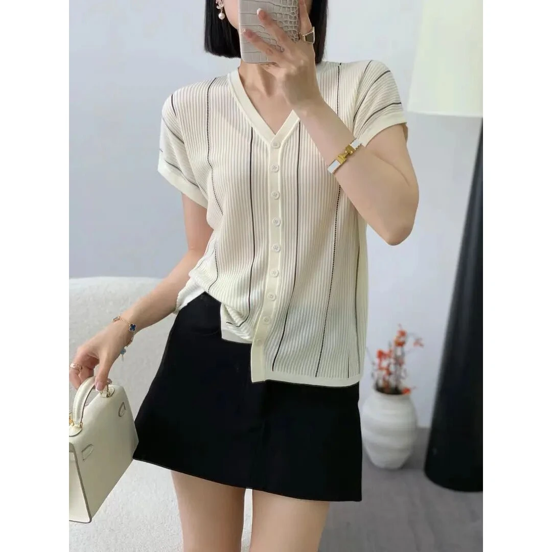 【100%天丝】天丝莱塞尔 夏季宽松休闲减龄V领开衫T恤女NSY005