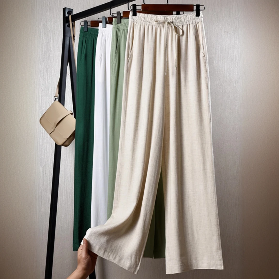 亚麻阔腿裤女2025春夏季新款棉麻休闲宽松九分垂感显瘦薄款长裤