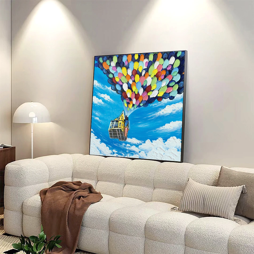 【飞屋环游记】奶油风轻奢客厅玄关背景墙肌理装饰画挂画卧室儿童房