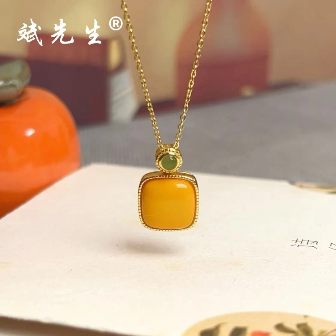 【斌先生】天然蜜蜡 925银方糖吊坠 时尚气质优雅（不含链）
