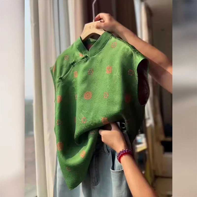 新中式女装中国风年轻款盘扣改良唐装衬衫女夏季2025新款提花上衣